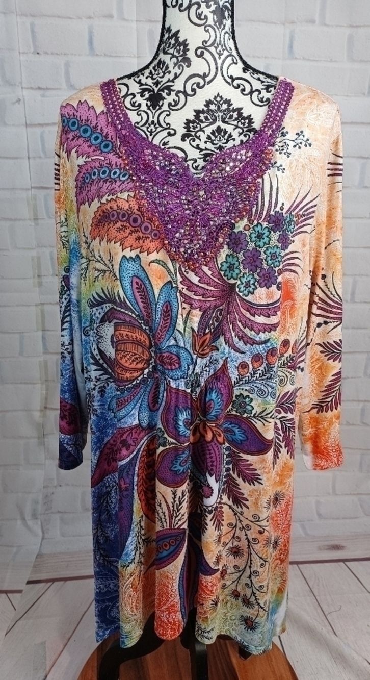 Simply Emma women's long sleeve stretch knit paisley print top size 3x b30